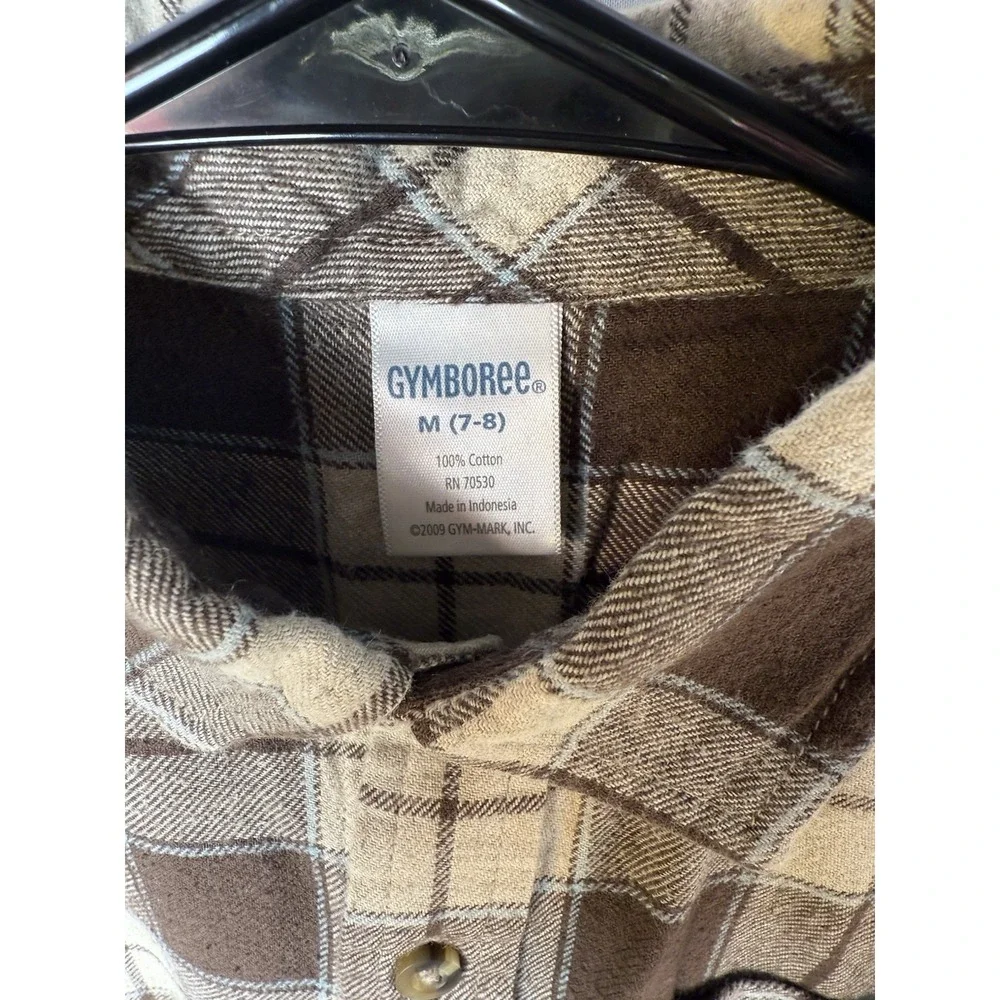 Gymboree Boys Sz M 7/8‎  Collared Shirt Brown Plaid Button Up Woven Preppy
